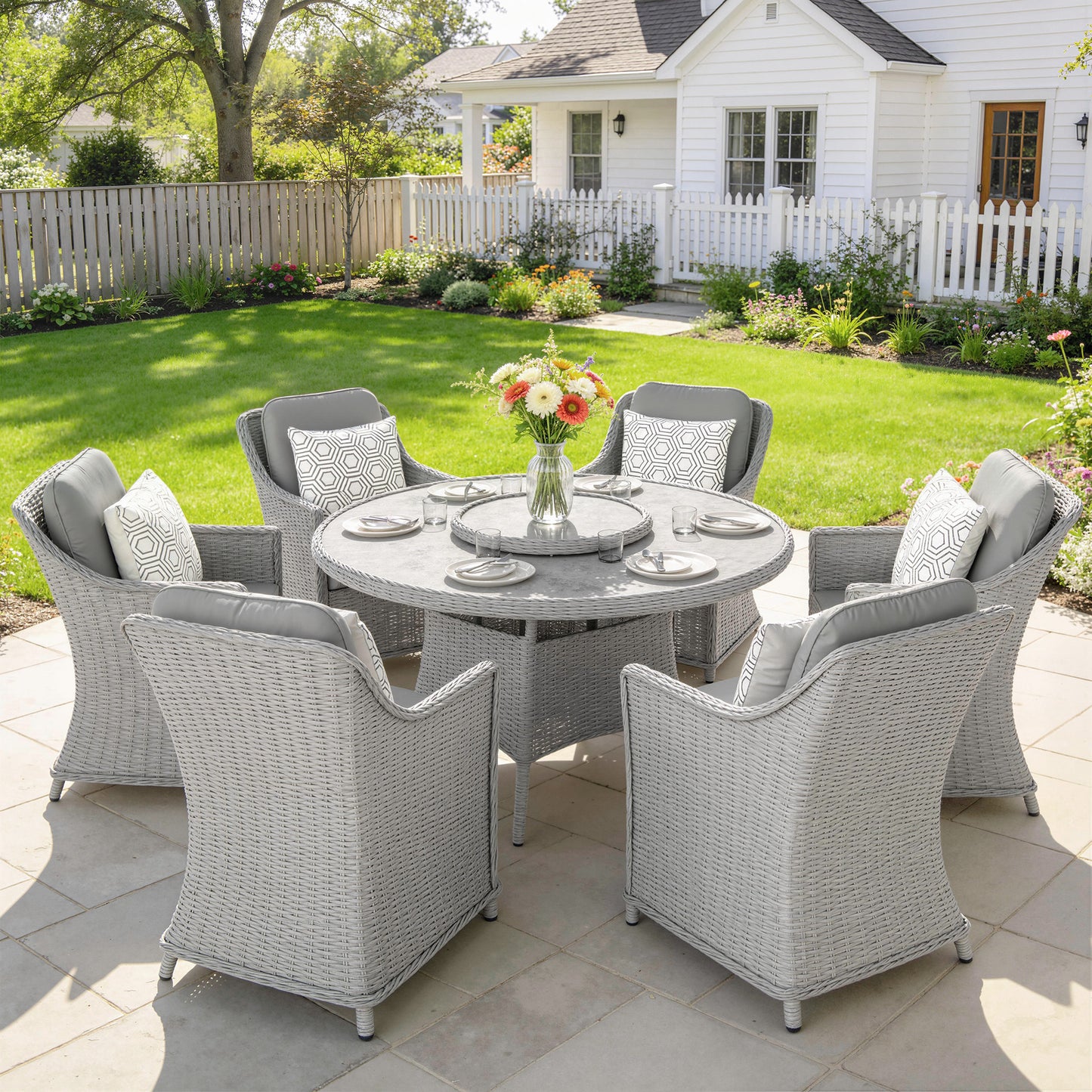 Capri Rattan Garden Dining Set with Turntable