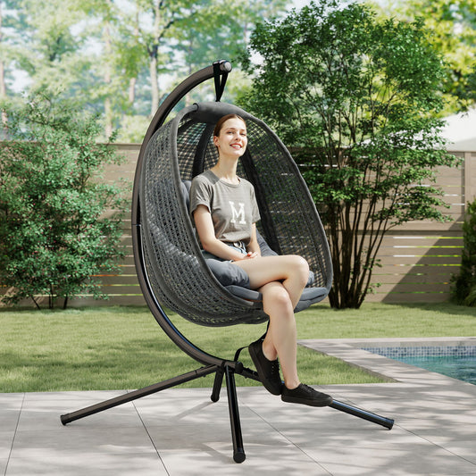 Ibiza Outdoor Swing Chair with Thick Padded Cushion, Patio Hanging Chair with Metal Stand