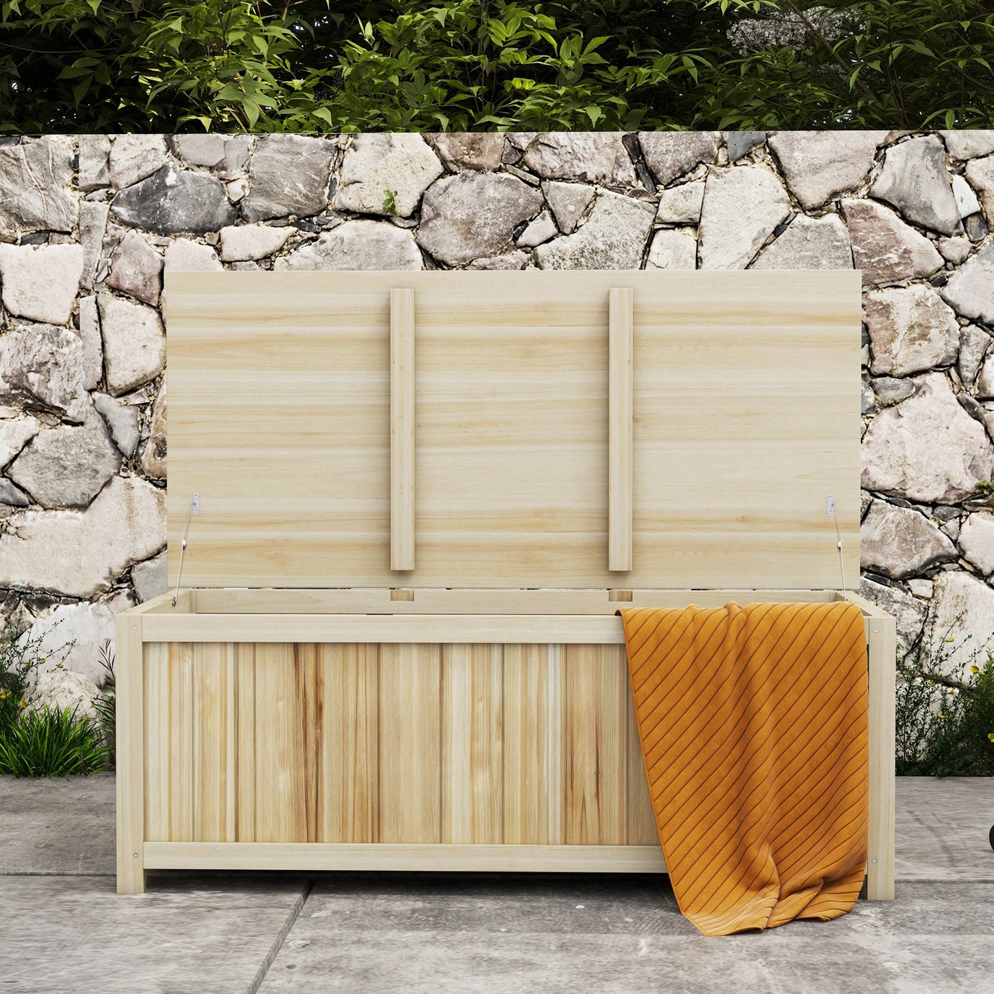 Outsunny - 172L Wooden Garden Storage Box, Natural Wood Finish