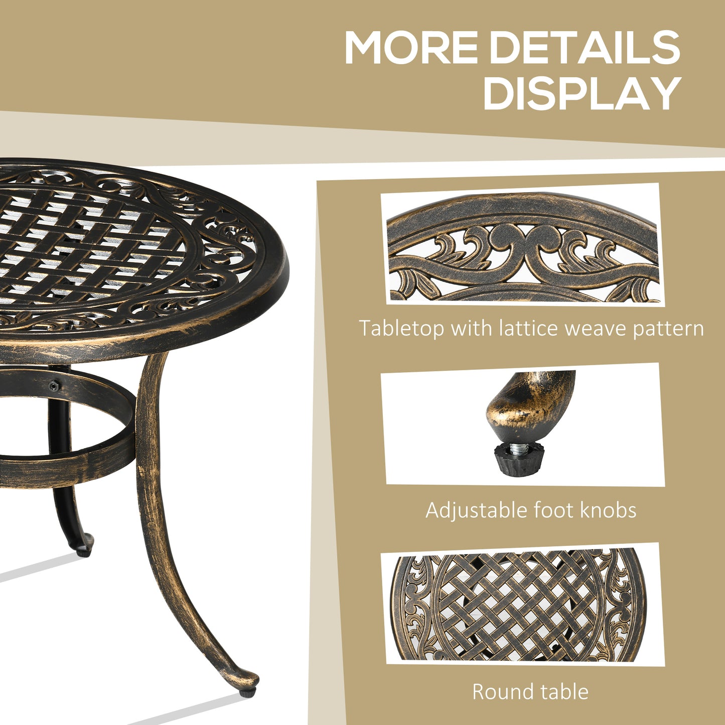 Outsunny Outdoor Garden Table, Cast Aluminium Patio End Table with Anti-slip Foot Pads for Garden, Patio, Balcony, 60 x 60 cm, Bronze Tone