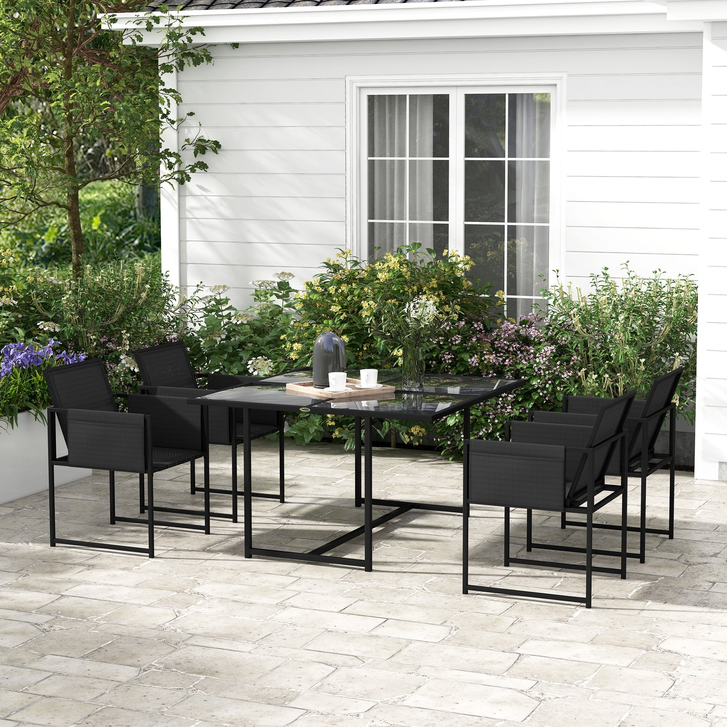 Riviera 5 Piece Garden Dining Set with Breathable Mesh Seat, Adjustable Backrest