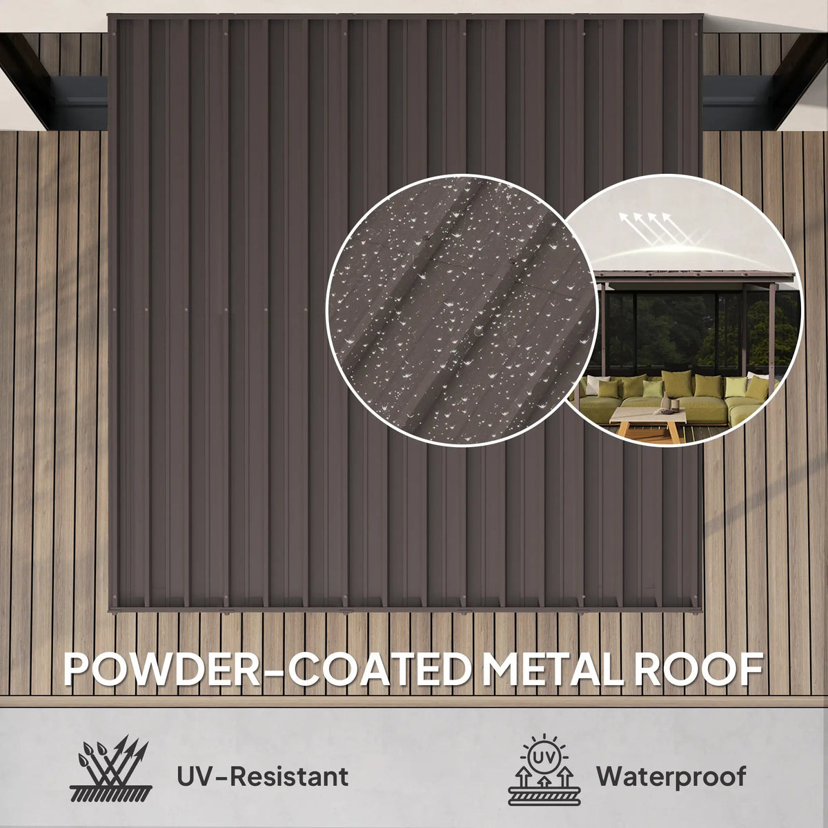 3m x 3m Lean – To Metal Pergola – Brown Wall Mounted Outdoor Patio Shade Shelter