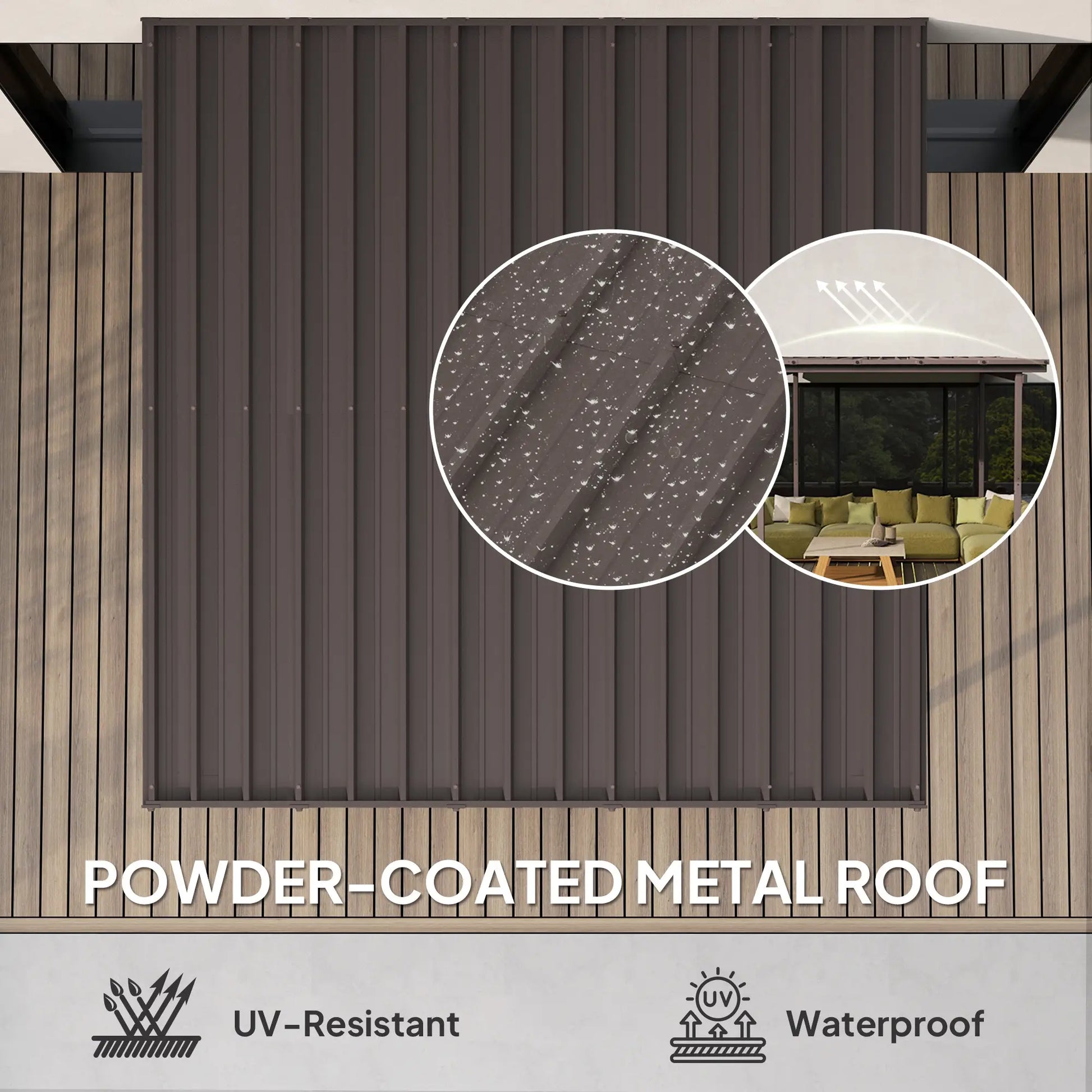 3m x 3m Lean – To Metal Pergola – Brown Wall Mounted Outdoor Patio Shade Shelter
