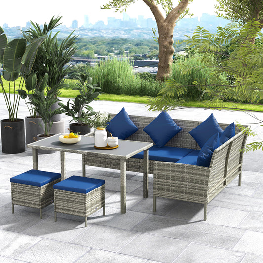 Mediterraneo 5 Piece Rattan Garden Furniture Set with Dining Table, Cushions - Dark Blue