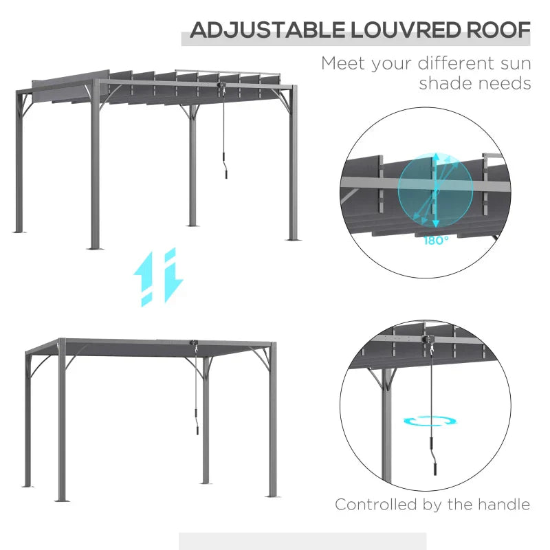 Grey 3m x 3m Aluminium Louvered Roof Pergola – Adjustable Hardtop Patio Canopy with UV50+ Sun Protection & Secure Anchoring Kit