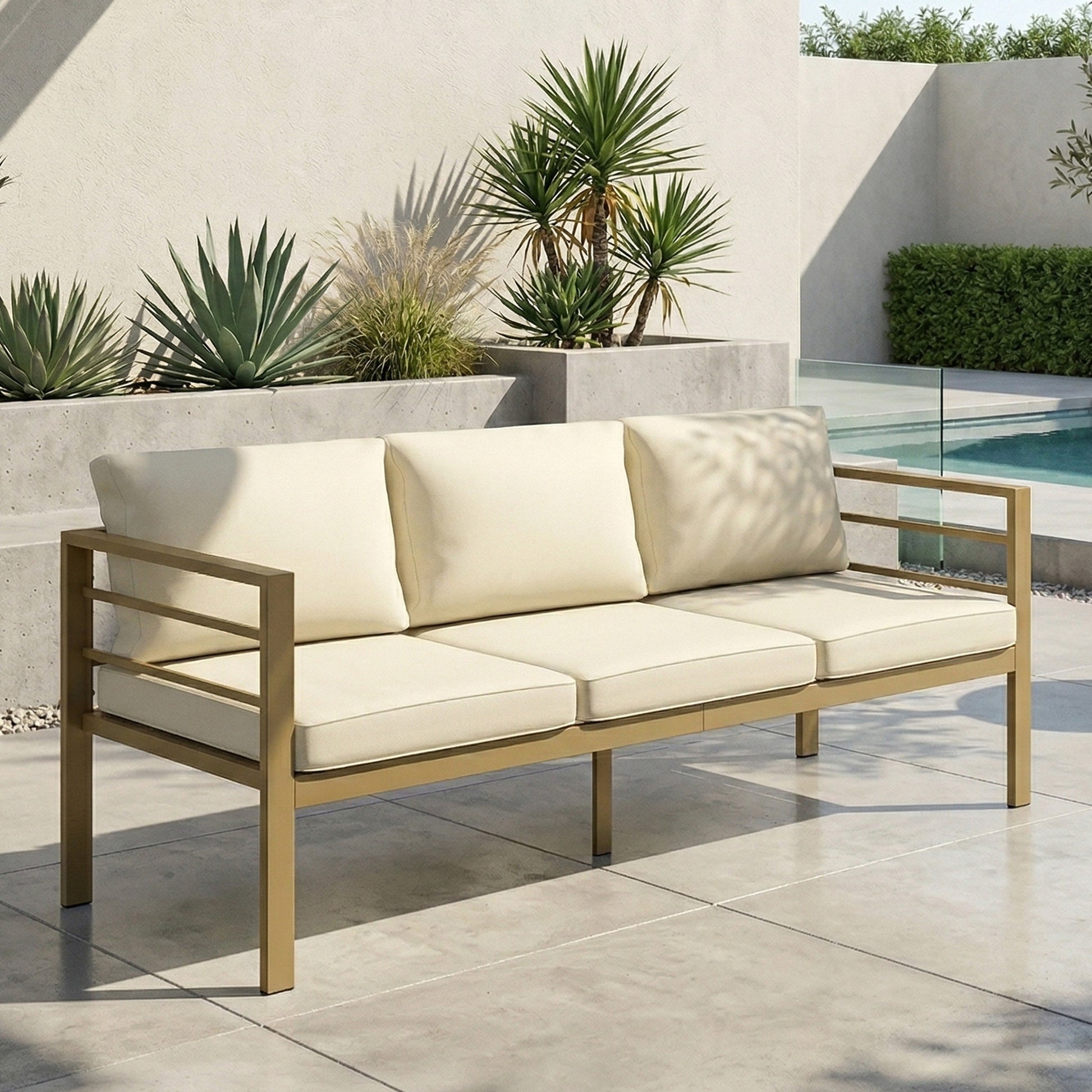 Sorrento Garden Bench with Cushions, 3-Seater Sofa with Backrest, Armrest and Back Cushions, 185 x 66 x 64cm