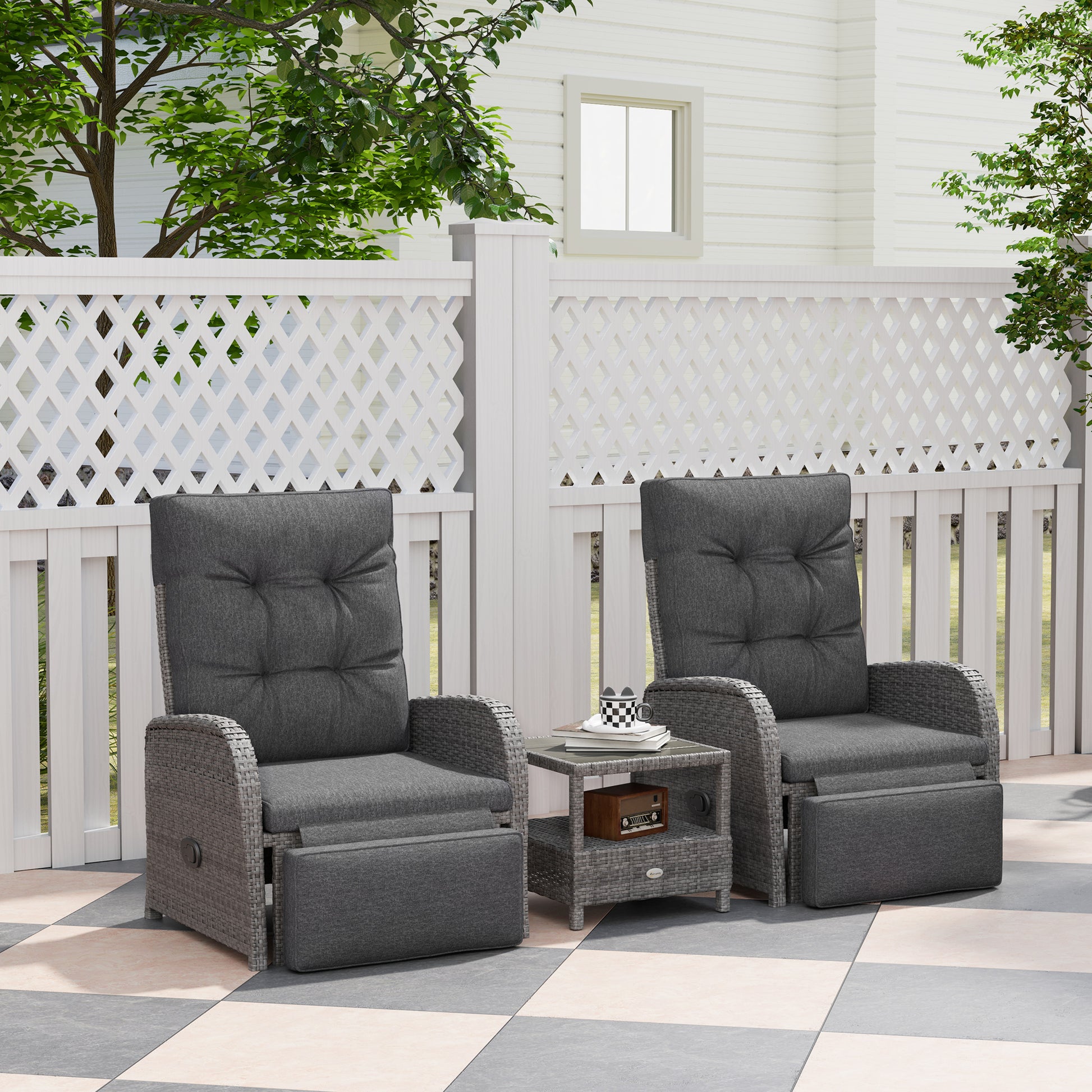 Monaco 2 Seater Patio Rattan No Installation Chaise Lounge Sofa Set w/ Cushion for Patio Garden Porch, Grey
