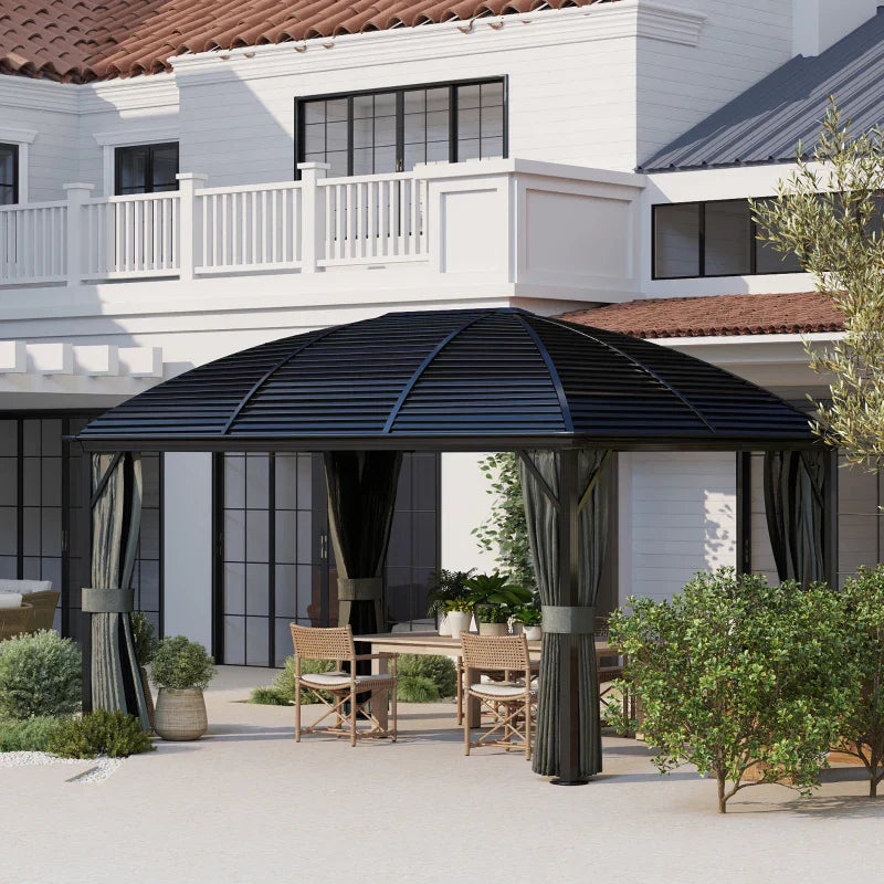 3m x 4m Dark Grey Hardtop Garden Gazebo Pavilion – Aluminium Frame with Steel Roof, Privacy Curtains & Insect Mesh Canopy Shelter