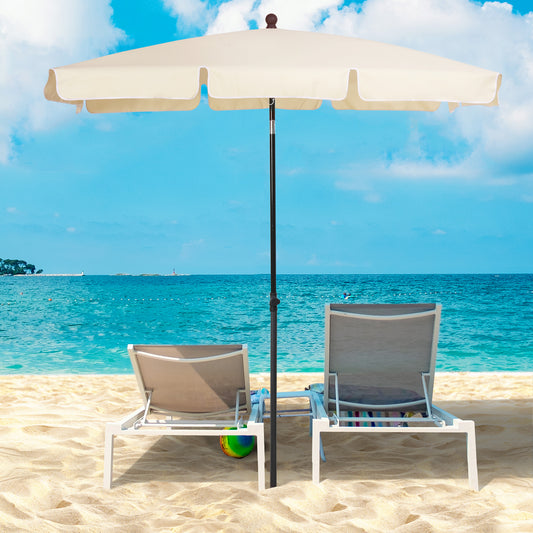 Garden Parasol Umbrella, Outdoor Market Table Umbrella with Ruffles & Aluminium Pole, Rectangular Tilting Parasol Sun Shade Canopy, 2 x 1.3m,