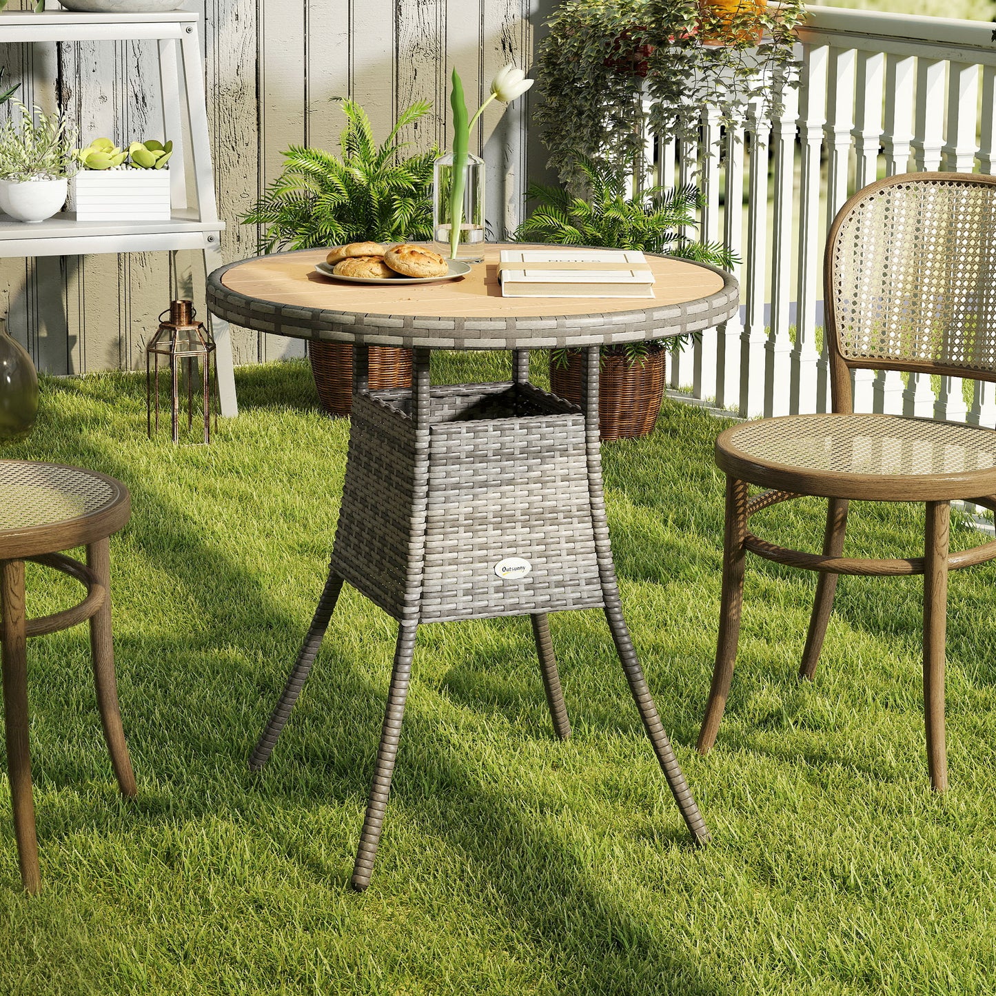 Verona 70 cm Wood-Effect Rattan Garden Table - Natural Wood Finish