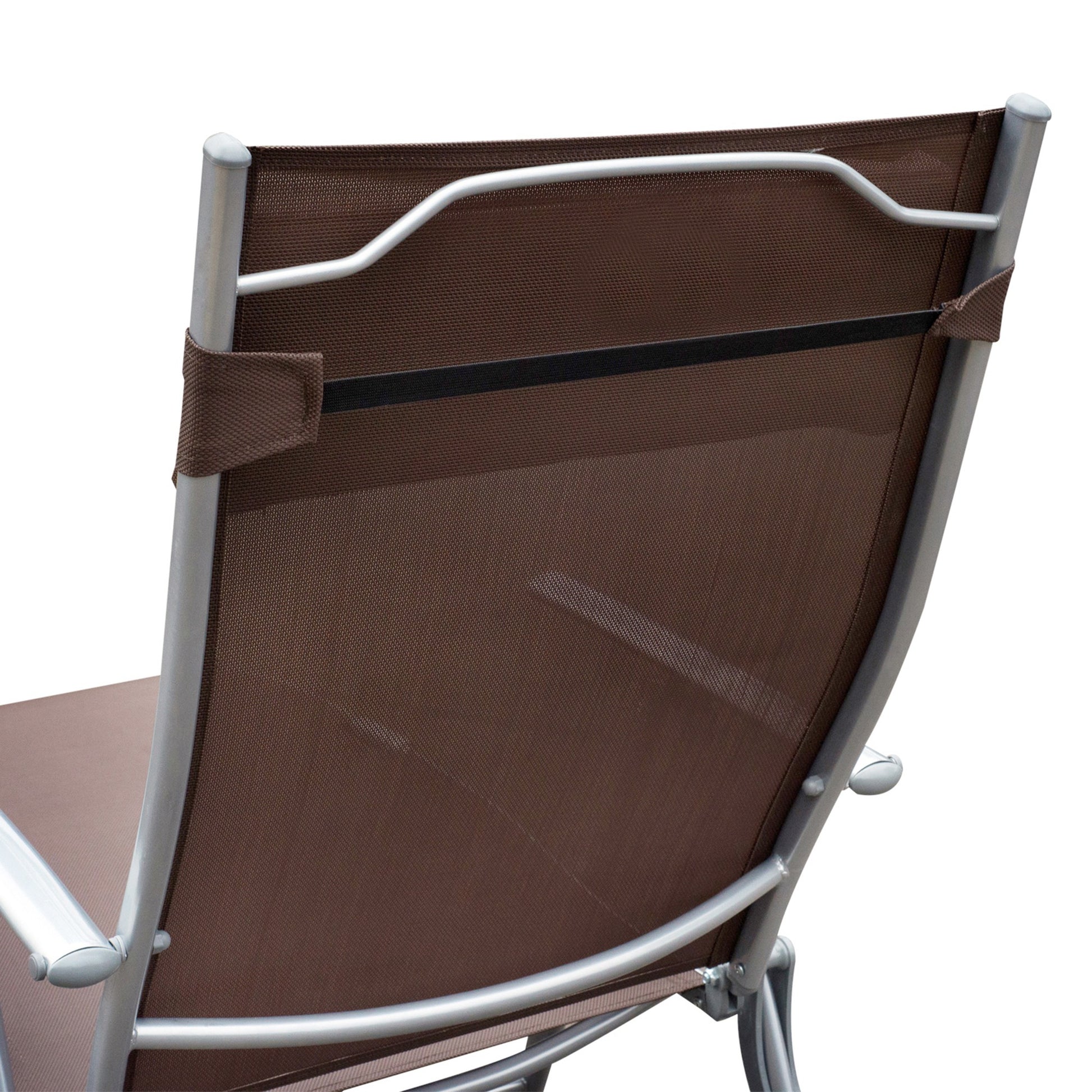 Outsunny Sun Lounger Steel Frame Outdoor Folding Chaise Texteline Lounge Chair Recliner with Headrest & 7 Levels Adjustable Backrest, Brown