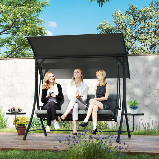 Amalfi Three-Seater Garden Swing, with Adjustable Canopy - Black/Grey