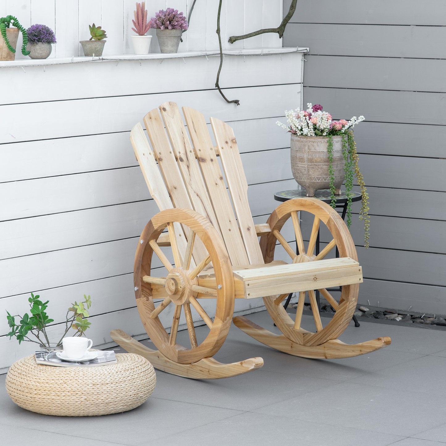 Amalfi 2 Piece Wooden Adirondack Rocking Chair Reclining Armchair Garden Furniture Patio Porch Rocker - Natural
