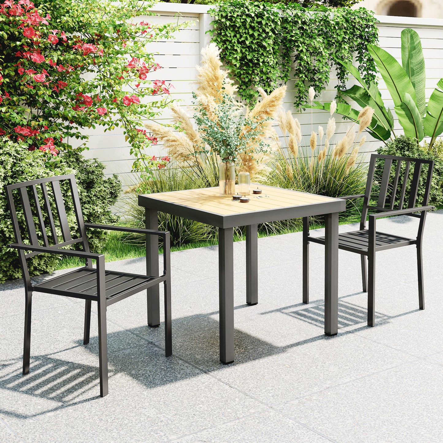 Riviera Set of Two Minimal Metal Garden Chairs - Black