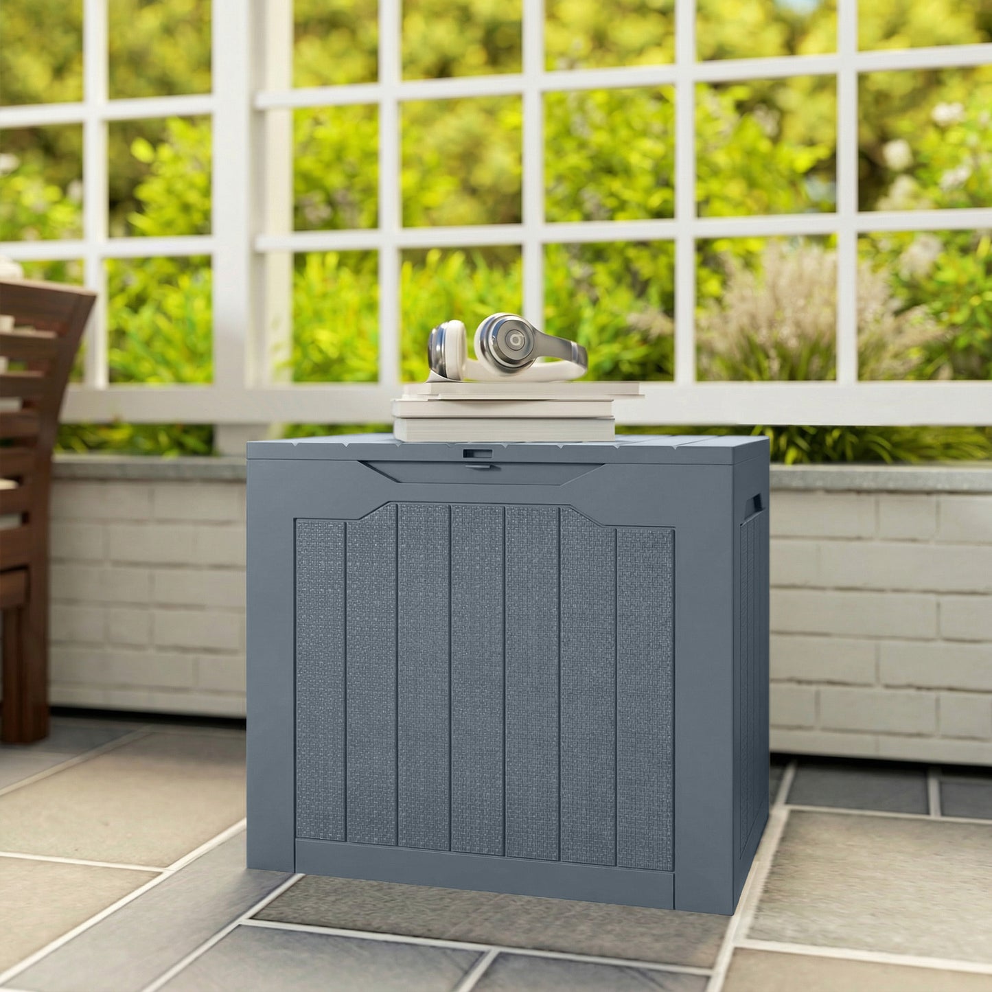 Outsunny - 93L Plastic Garden Storage Box, Light Grey