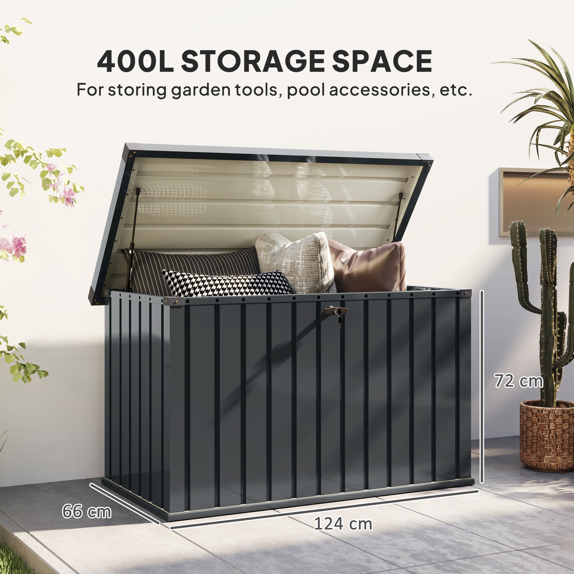 Outsunny - 400L Galvanised Steel Garden Storage Box, Dark Grey