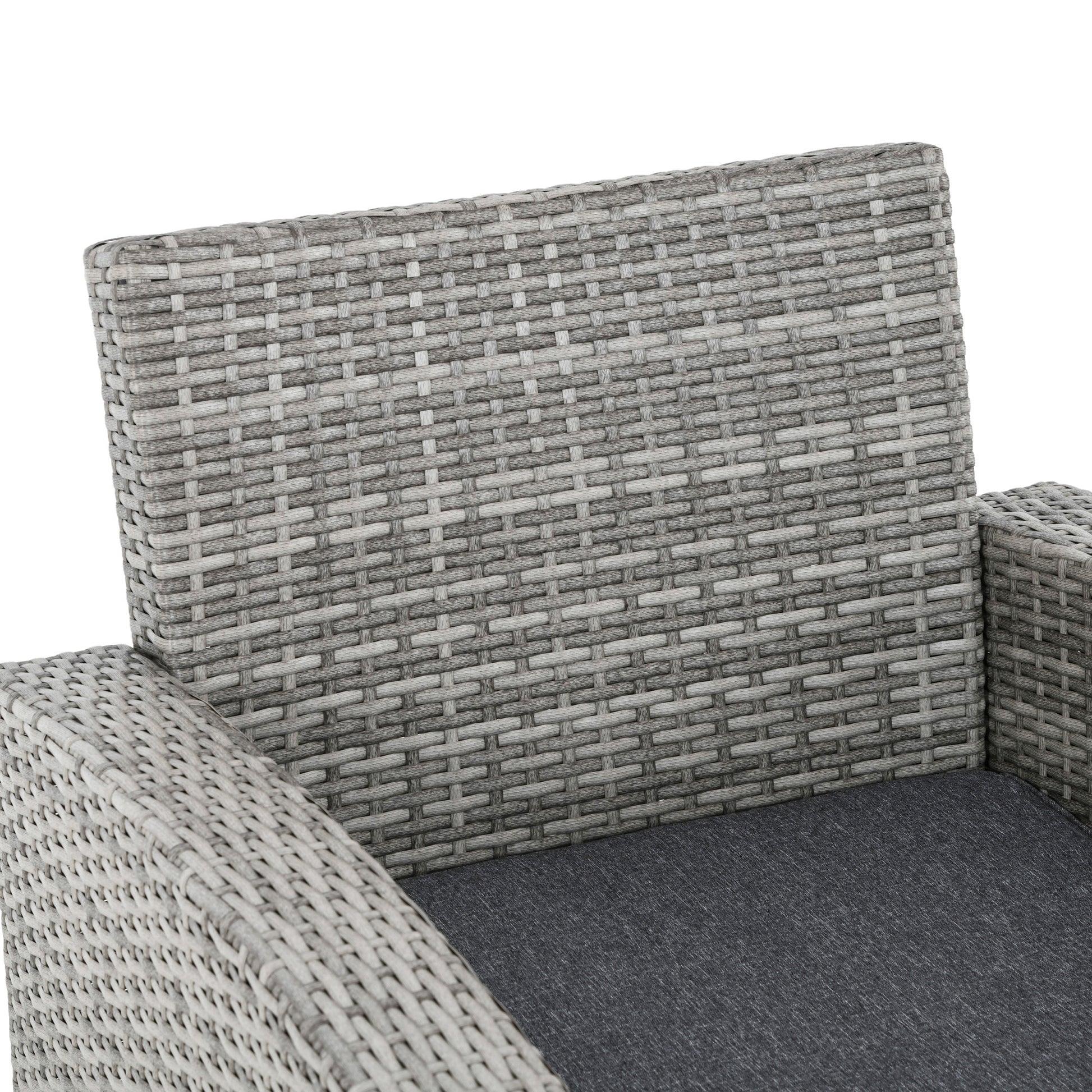 Outsunny 6-Piece Wicker Rattan Garden Set, Aluminium Patio Wicker Dining Sets with Glass Top Table & Soft Cushion, Light Grey