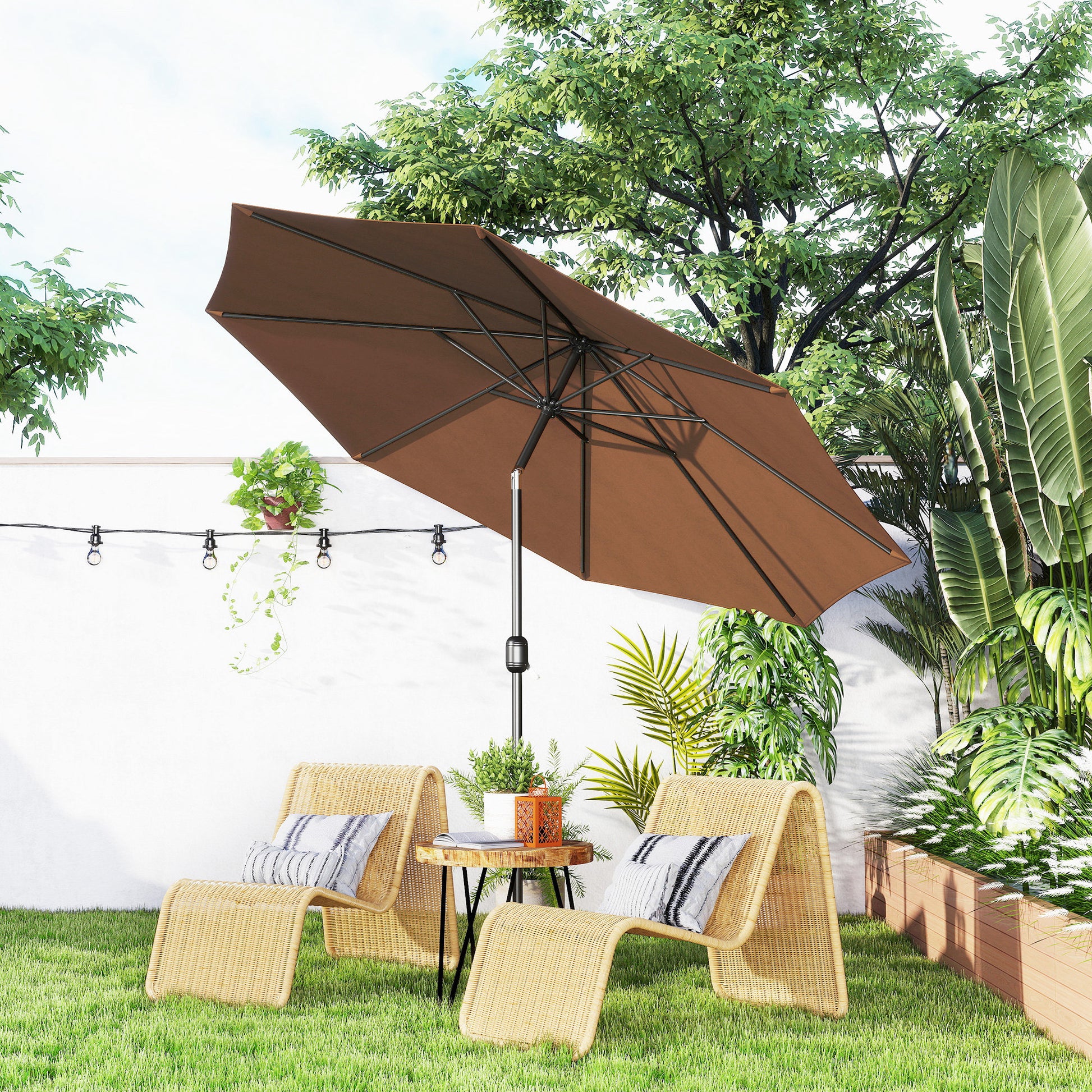 3(m) Tilting Parasol Garden Umbrellas, Outdoor Sun Shade with 8 Ribs, Tilt and Crank Handle for Balcony