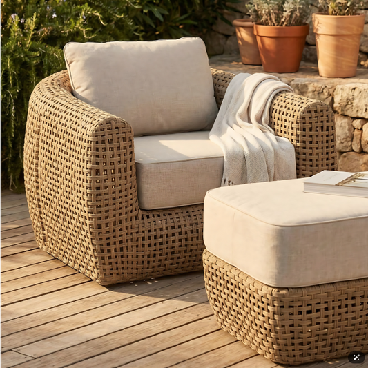 Bloom Collection Outdoor Large Lounge Chair | HDPE Wicker Garden Chair