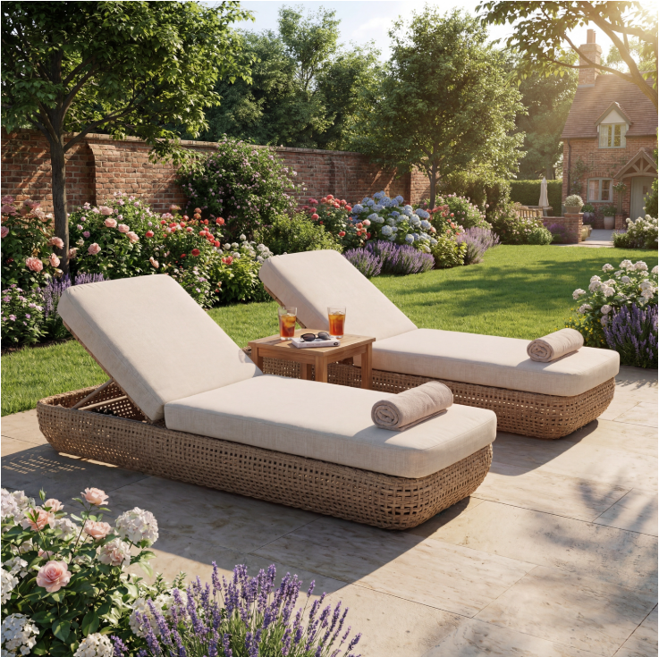Bloom Collection Outdoor Sunbed | HDPE Wicker Garden Sun Lounger