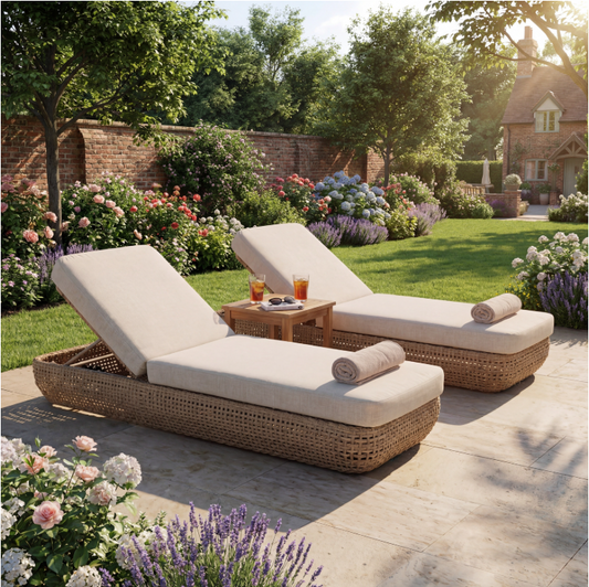 Bloom Collection Outdoor Sunbed | HDPE Wicker Garden Sun Lounger