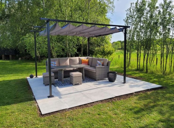 3.5m x 3.5m Grey Metal Pergola with Retractable Canopy – Outdoor Garden Sun Shade Shelter