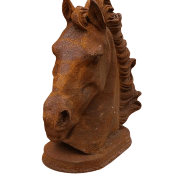 Cast Iron Cantering Horse Bust Statue Plain