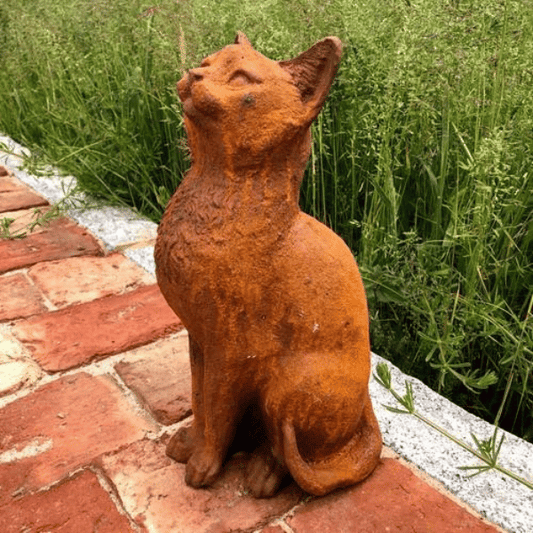 Cast Iron Curious Cat 37cm High Garden Statue