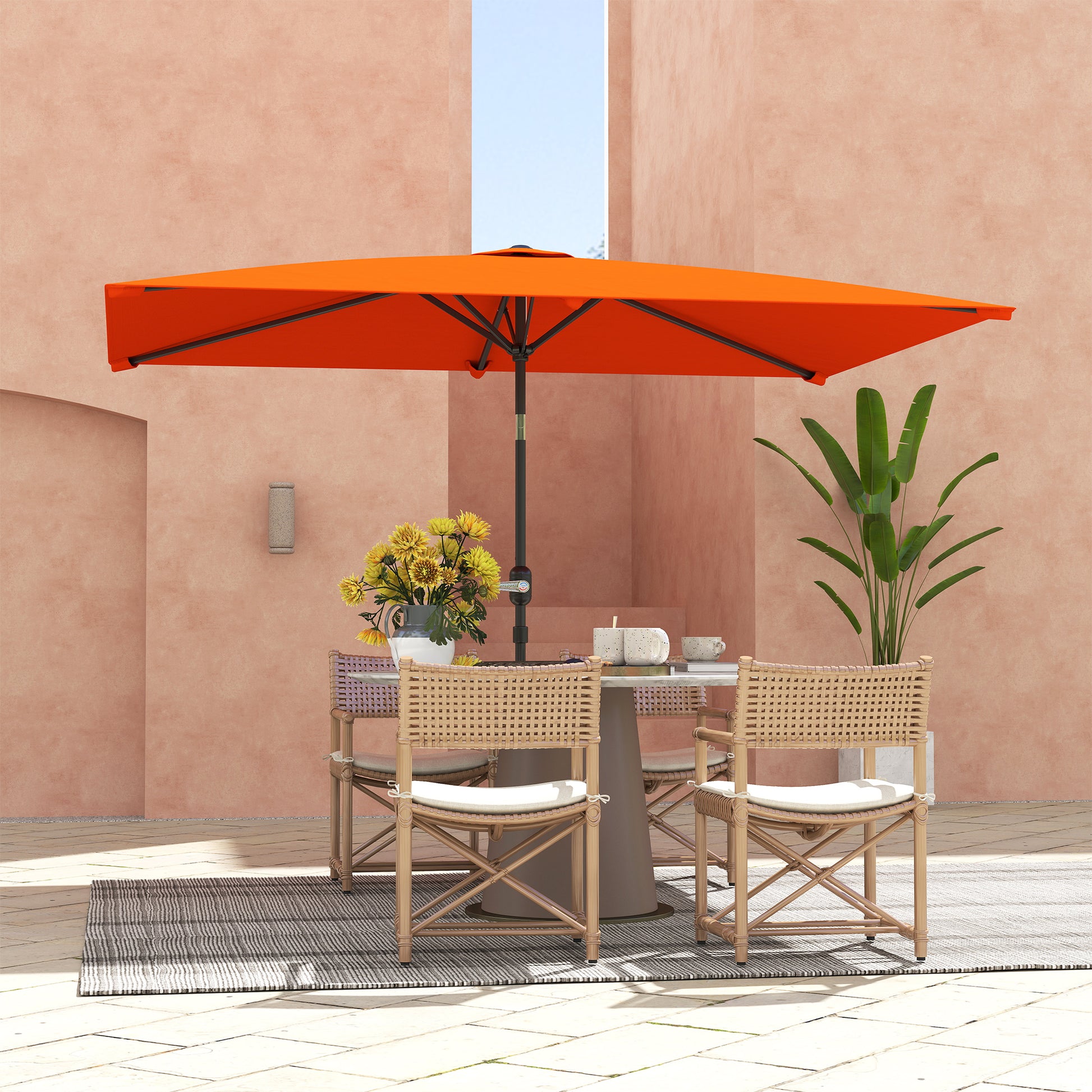 Outsunny 3x2m Garden Parasol Umbrella with Aluminium Pole, Tilt and Crank, Rectangular Outdoor Table Parasol Sun Shade for Patio, Orange