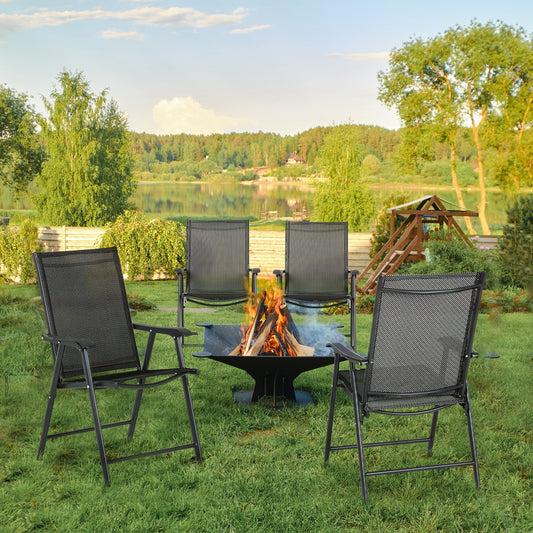 Set of 4 Folding Garden Chairs, Metal Frame Garden Chairs Outdoor Patio Park Dining Seat with Breathable Mesh Seat, Black