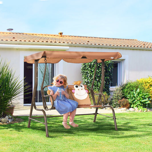 Ibiza 2 Seater Kids Garden Swing Seat, Children Garden Lounge Chair for Gardens w/ Adjustable Awning, Seatbelt