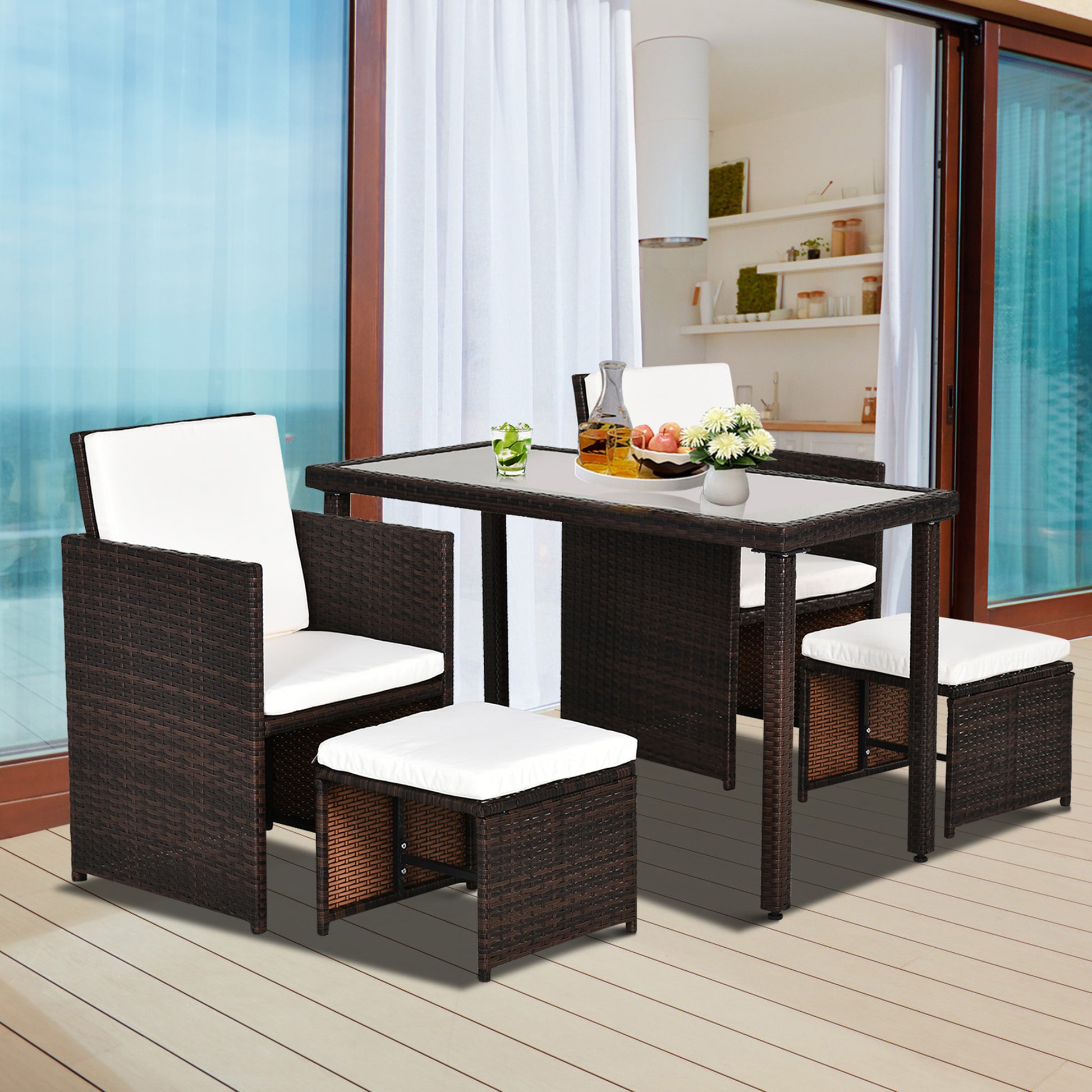 Santorini 2 Seater Rattan Cube Garden Furniture Set, Rattan Dining Set with Cushions