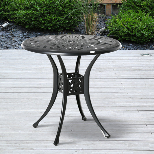 Monaco 78 cm Round Garden Dining Table with Parasol Hole Antique Cast Aluminium Garden Table Only, Black