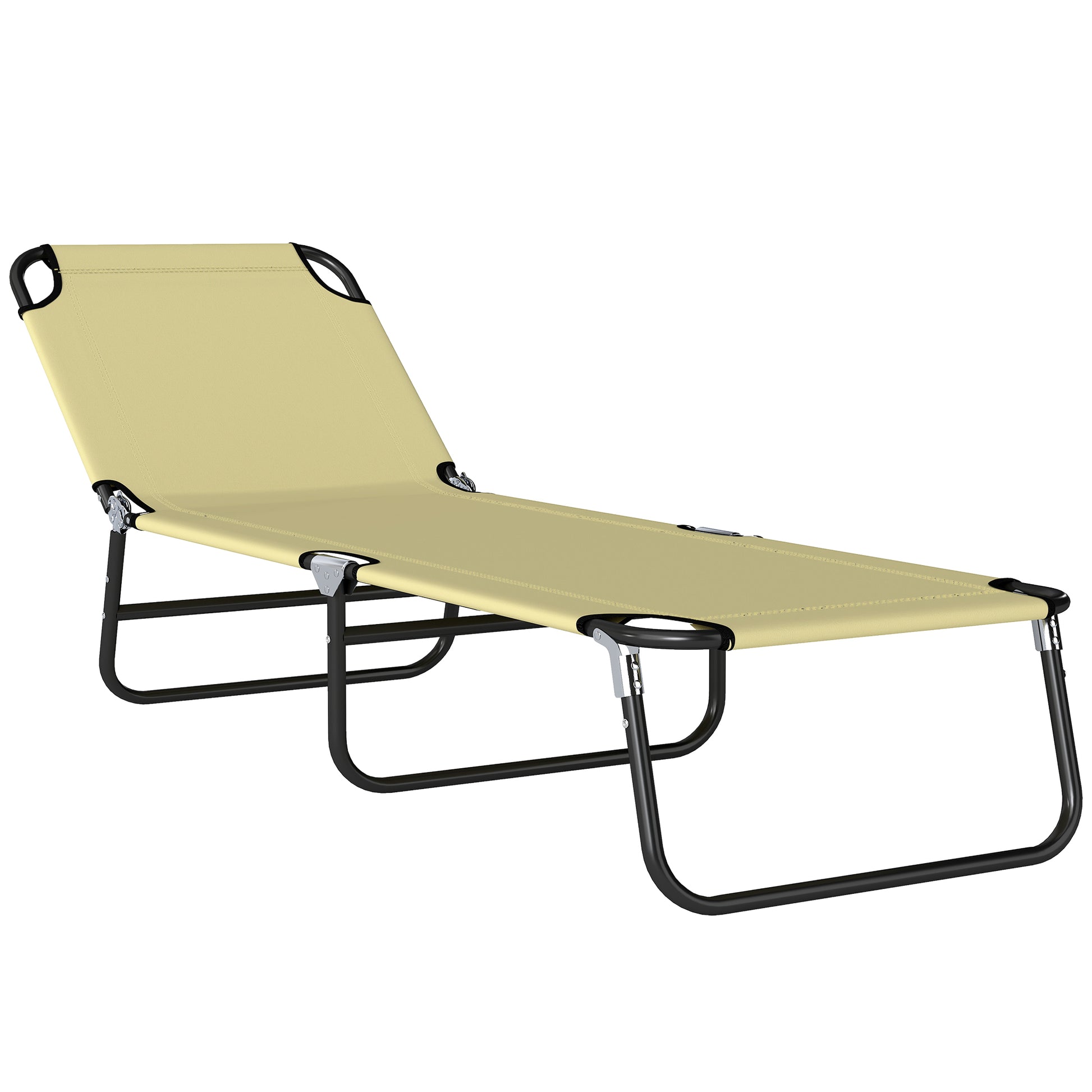 Outsunny Foldable Sun Lounger with 5-Position Adjustable Backrest, Outdoor Portable Recliner Chaise Lounge Chair with Oxford Fabric for Patio, Beach, Garden, Camping, Beige