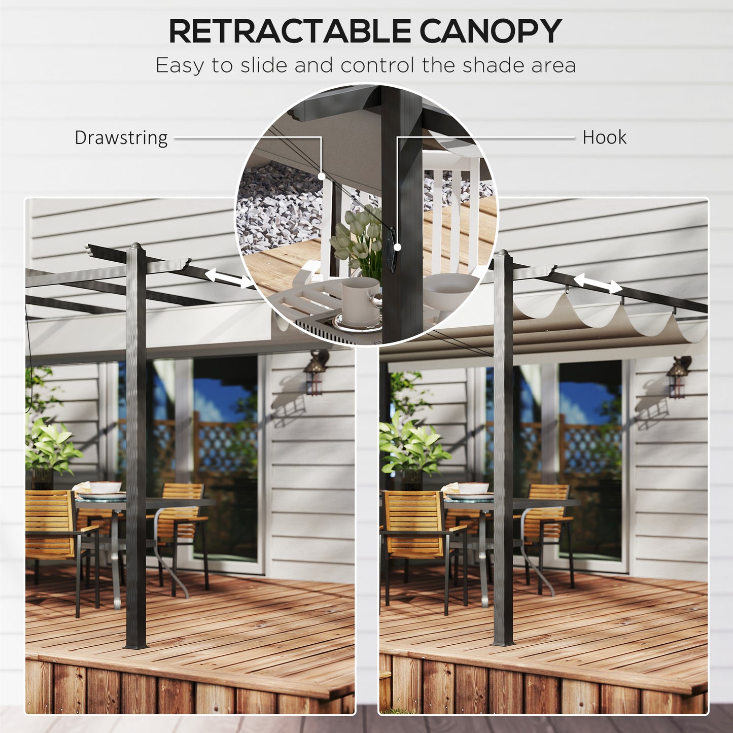 Outsunny 4 x 3m Aluminium Pergola with Retractable Roof, Modern Outdoor Gazebo Canopy Shelter for Patio Lounge, Garden Dining & Outdoor Living, Grey