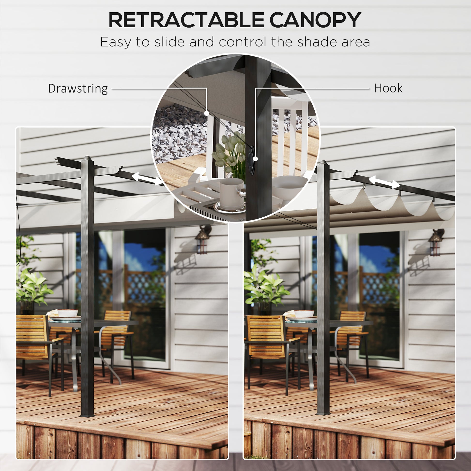 Outsunny 4 x 3m Aluminium Pergola with Retractable Roof, Modern Outdoor Gazebo Canopy Shelter for Patio Lounge, Garden Dining & Outdoor Living, Grey