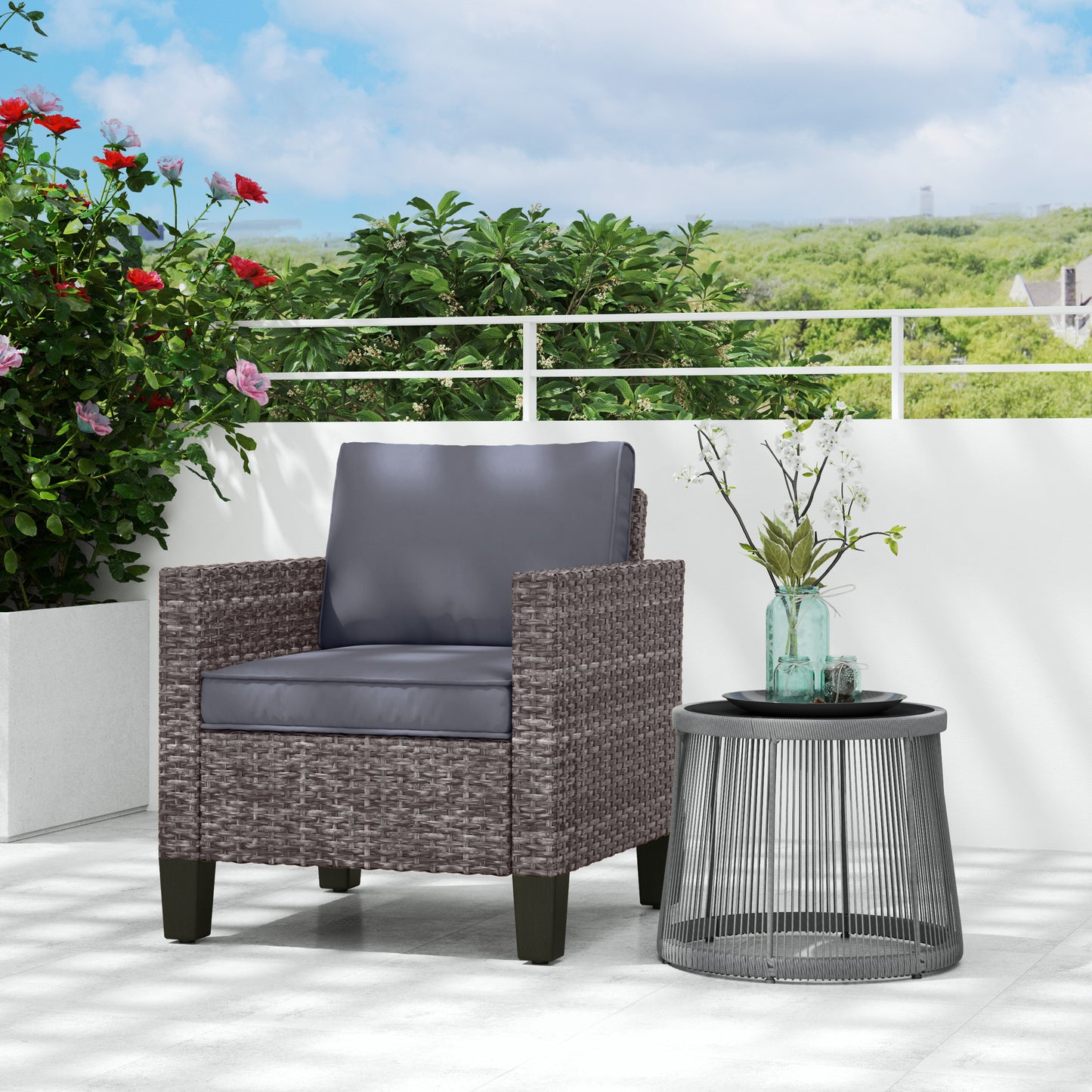 Marbella Single Rattan Armchair, with Cushions - Mixed Grey