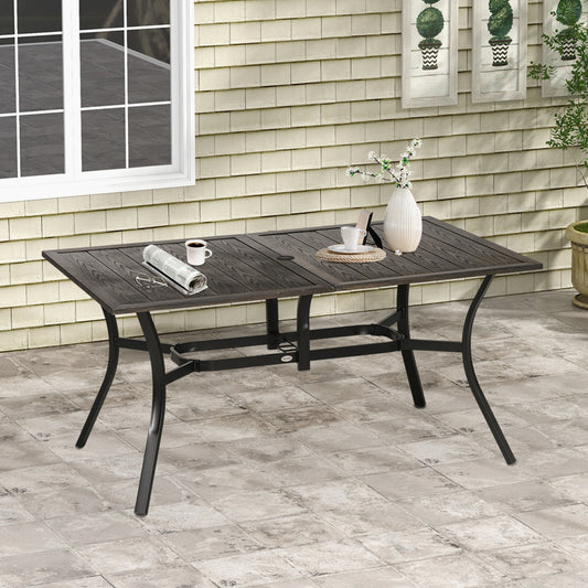 Sorrento Six-Seater Steel Garden Table, with ⌀41mm Parasol Hole - Wood-Effect