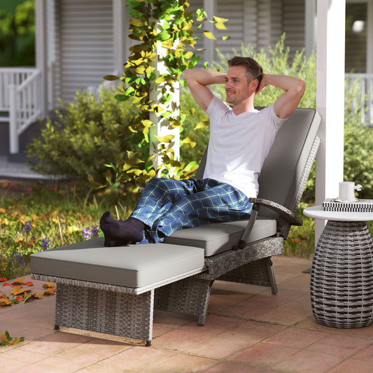 Marbella 80° Reclining Rattan Lounger - Grey