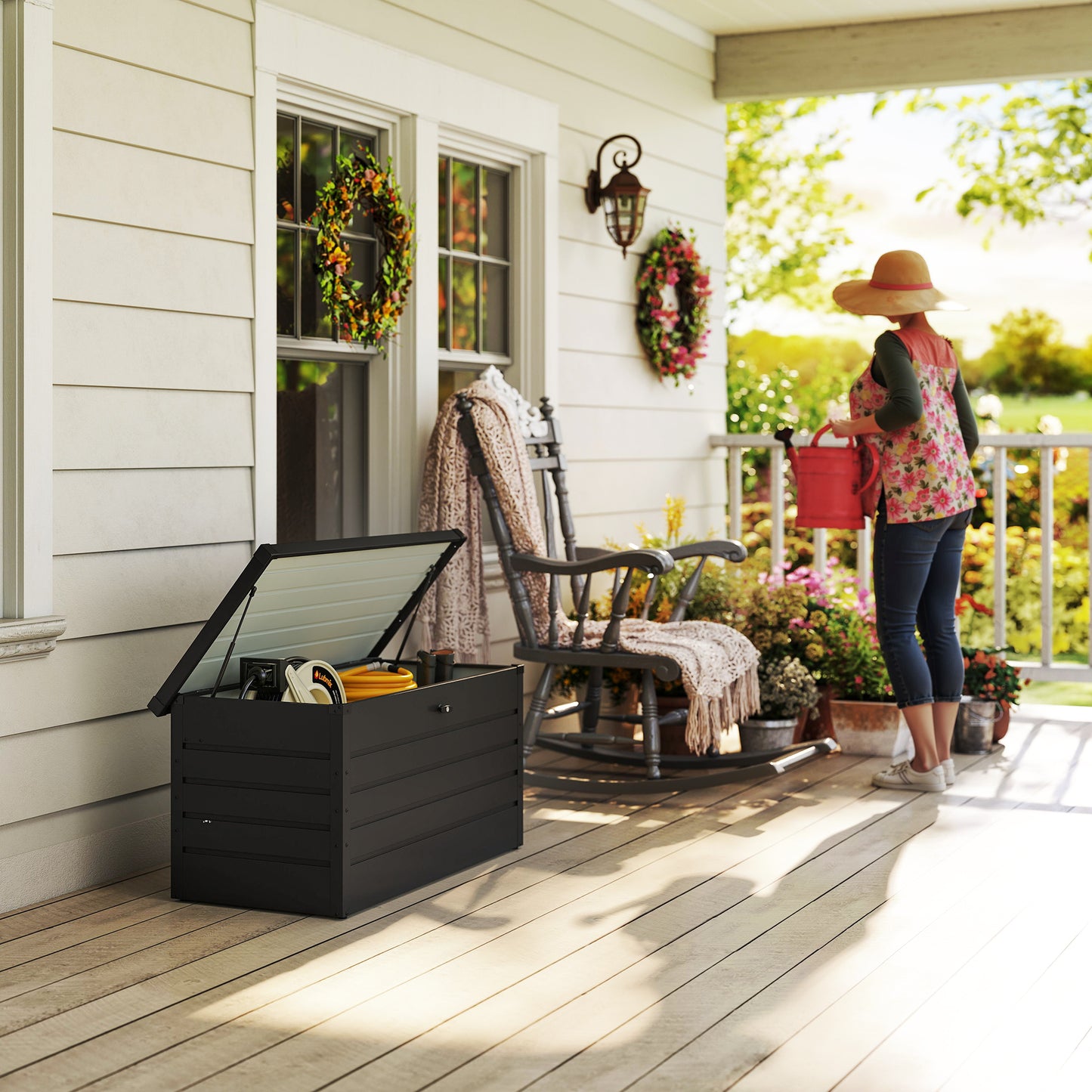 Outsunny - 311L Galvanised Steel Garden Storage Box, Lockable, Dark Grey