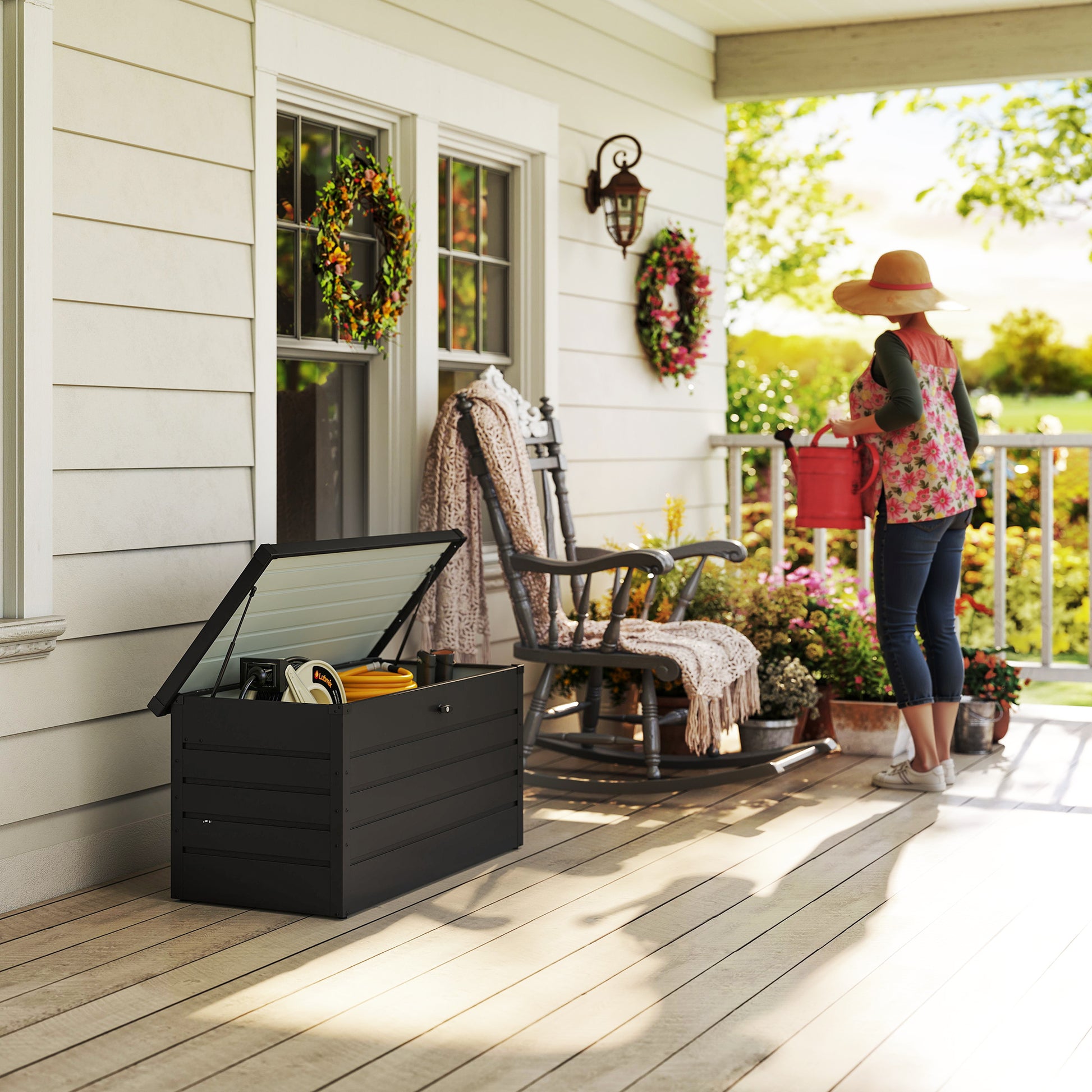 Outsunny - 311L Galvanised Steel Garden Storage Box, Lockable, Dark Grey