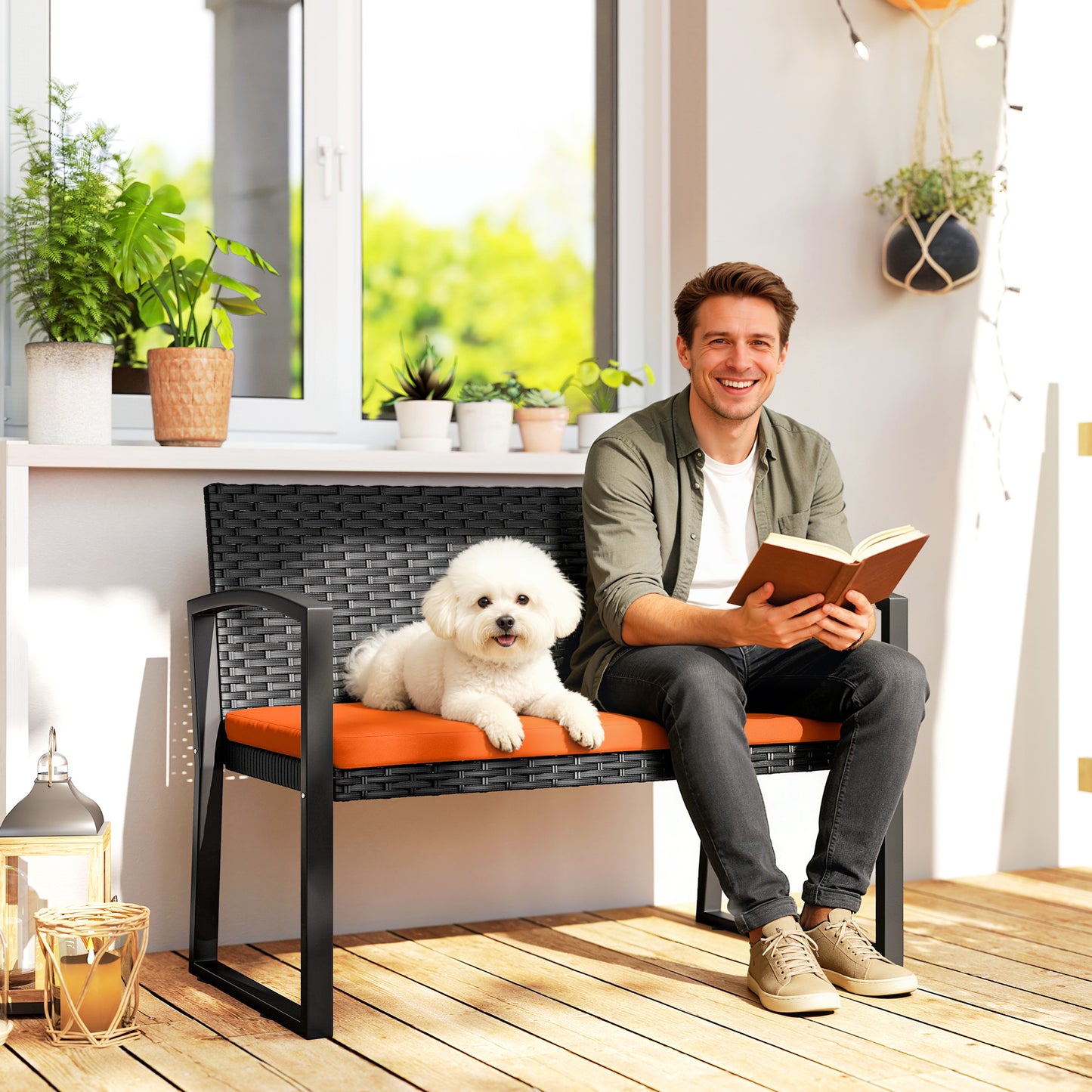 Tivoli Two-Seater Rattan Garden Bench - Orange