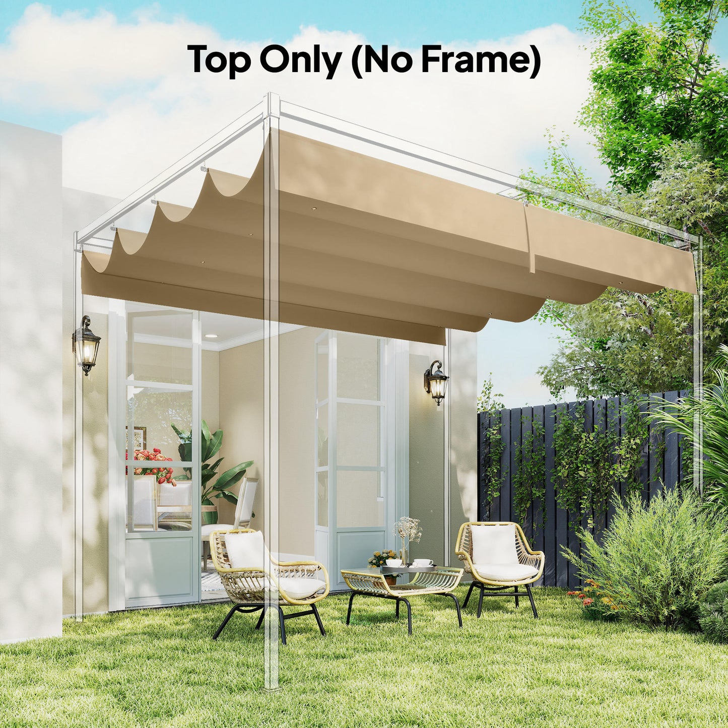 Outsunny Retractable Pergola Canopy Only, 3.92 x 3.5 m, UV30+ Replacement Canopy Cover for 4 x 3 m Pergola, Khaki