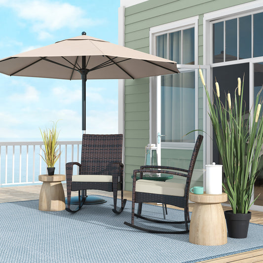 Monaco Outdoor PE Rattan Rocking Chair Set of 2, Garden Rocking Chair Set with Armrest and Cushion, Brown