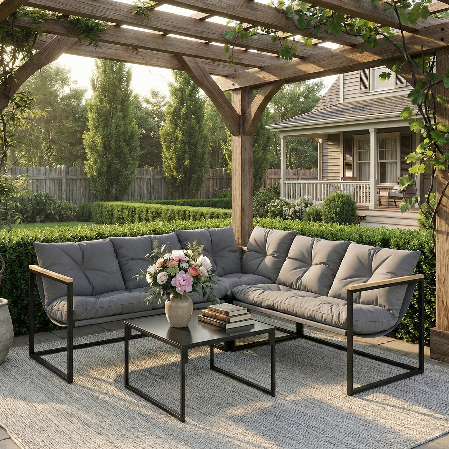 Marbella 4 Piece Garden Furniture Set with Thick Cushions and Coffee Table, Patio Conversation Set for Porch