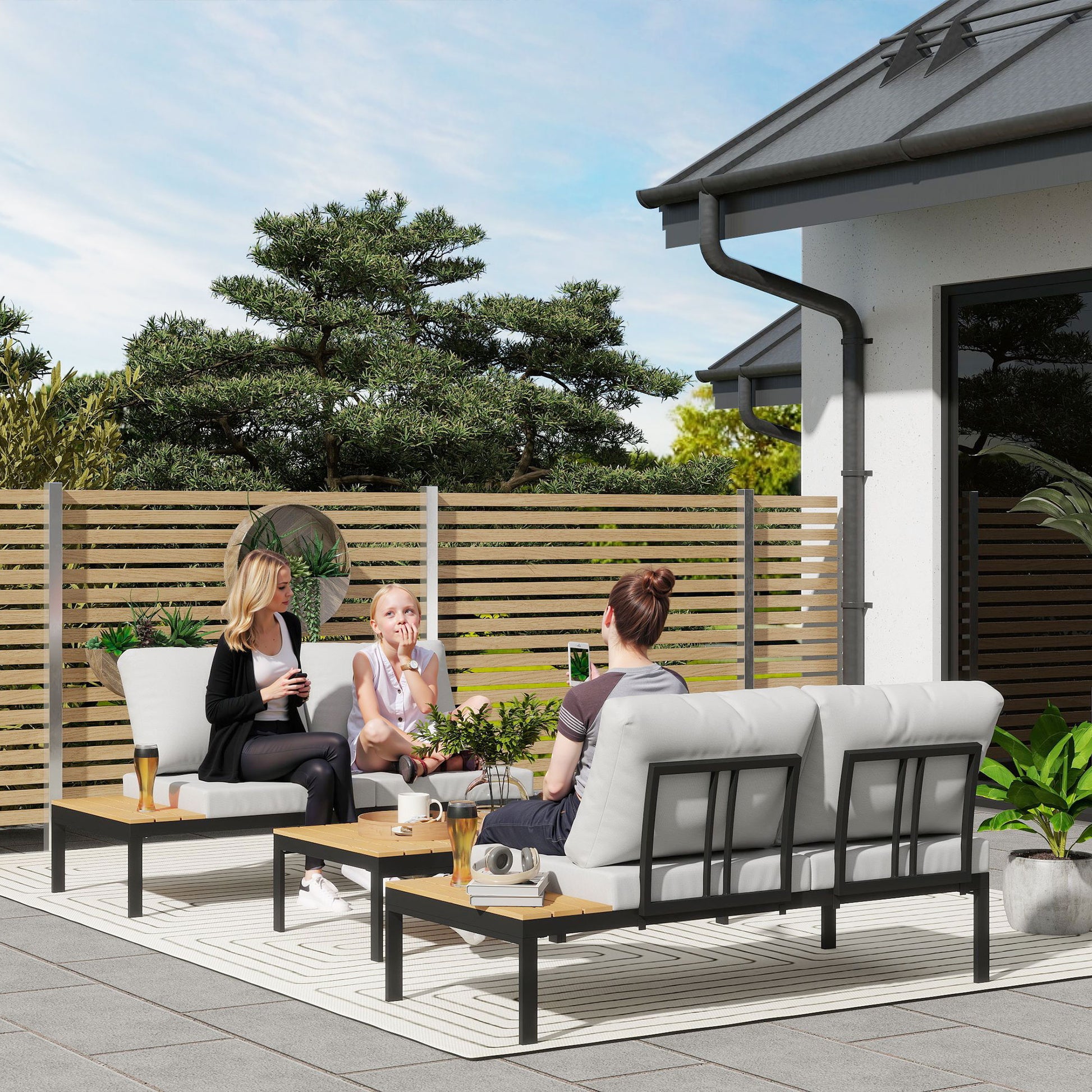 Ibiza Four-Piece Garden Corner Sofa Set with 2 Loveseats and 2 Coffee Tables - Teak