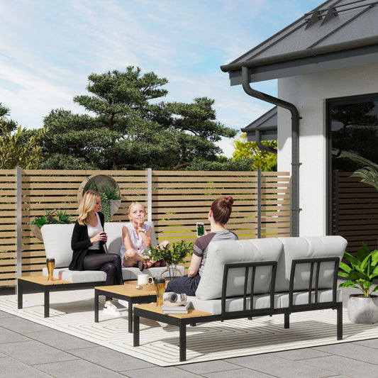 Ibiza Four-Piece Garden Corner Sofa Set with 2 Loveseats and 2 Coffee Tables - Teak