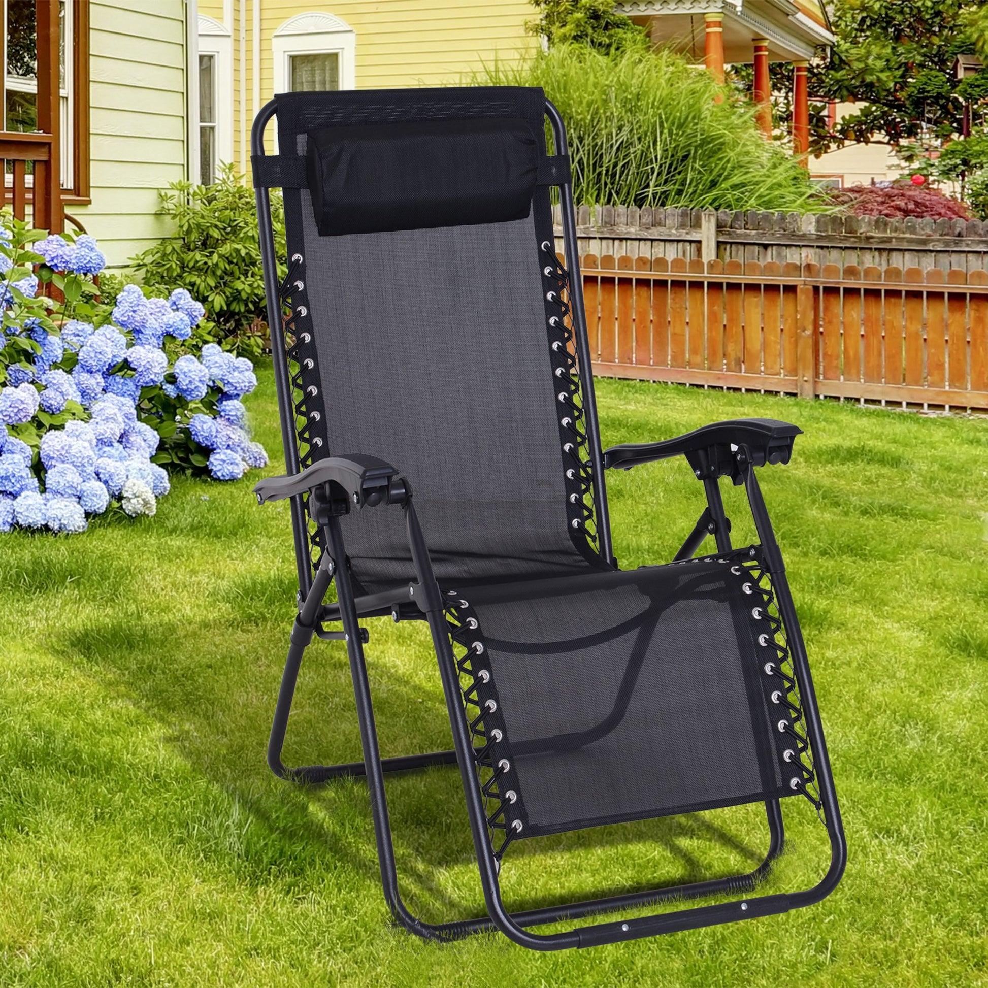 Zero Gravity Chair Metal Frame Texteline Armchair Outdoor Folding and Reclining Sun Lounger with Head Pillow for Patio Decking Gardens Camping,
