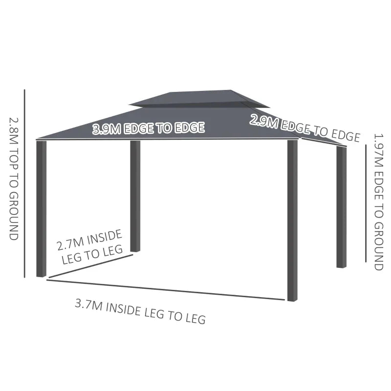 Black 3m x 4m Aluminium Gazebo – Outdoor Garden Pavilion with Double Tier Roof, Curtains and Insect Netting
