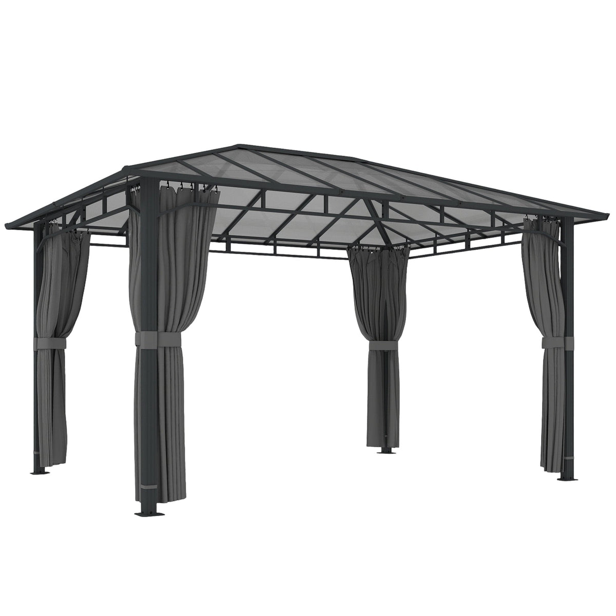 3m x 4m Hardtop Gazebo with 6mm Polycarbonate Roof, Aluminium Permanent Garden Pavilion with Curtains, Dark Grey Outdoor Patio Canopy for Sun, Rain...
